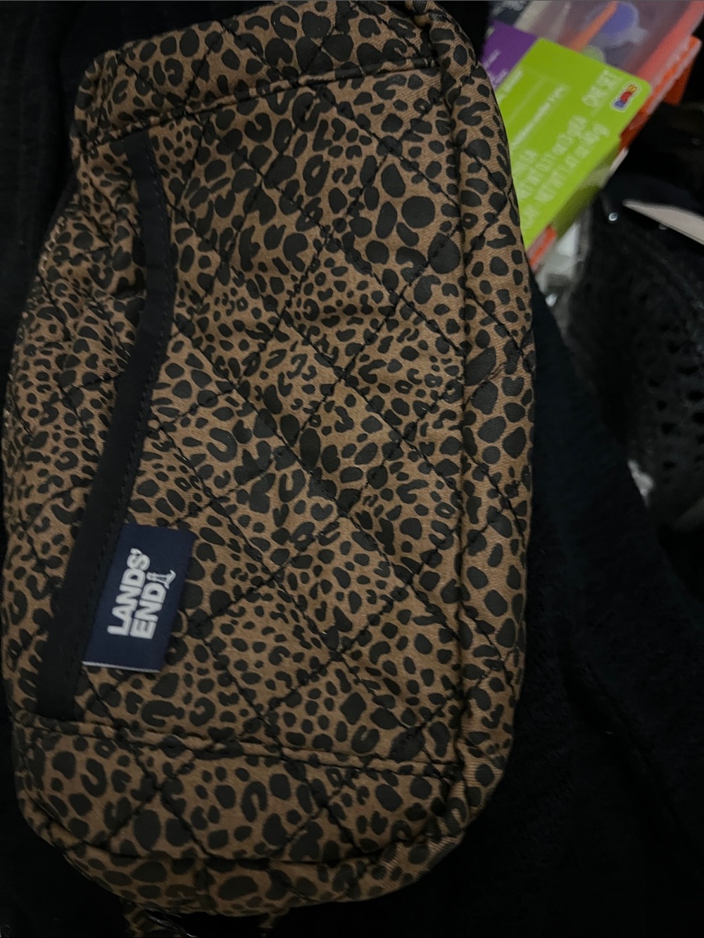 Lands' End Quilted Leopard-Print Crossbody fanny pack- Brown & Black